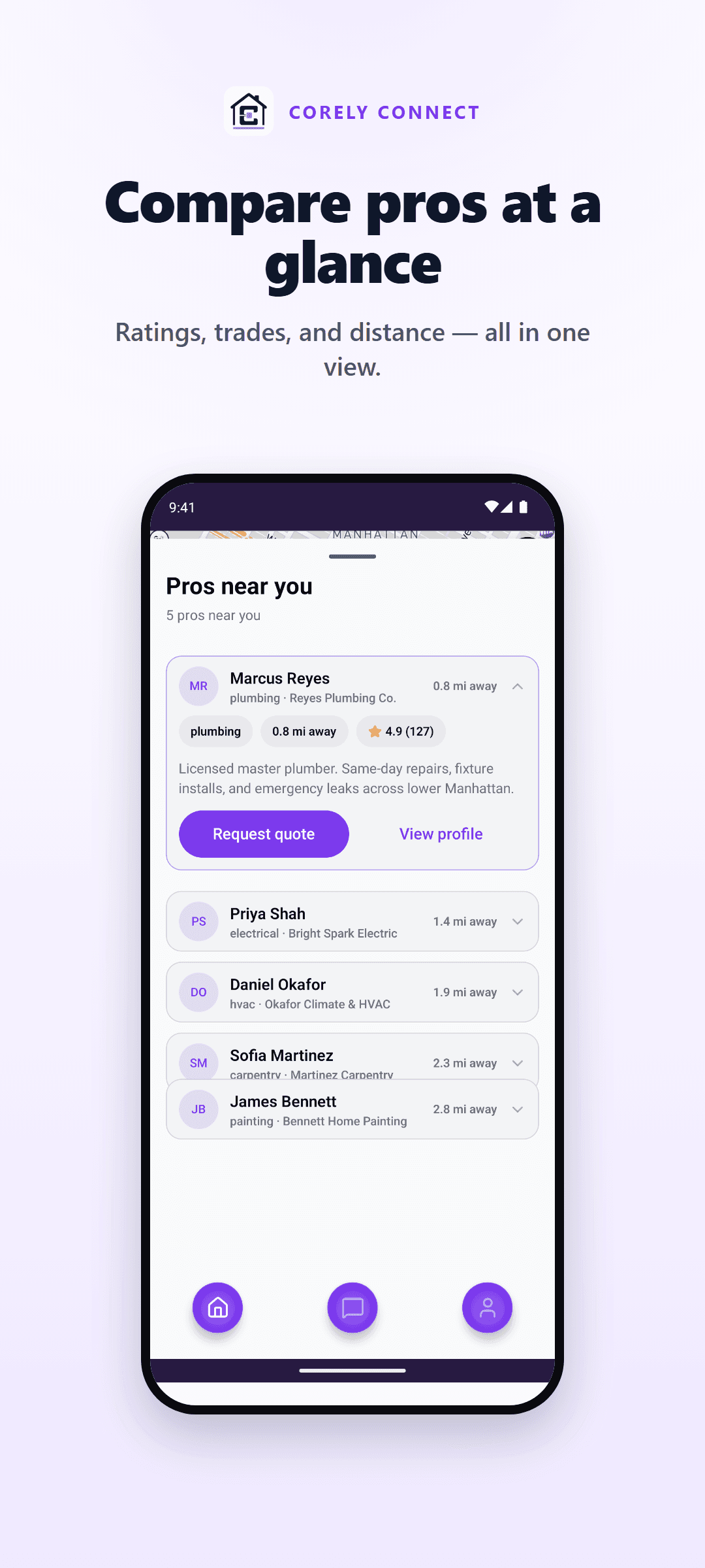 Corely Connect search results screen